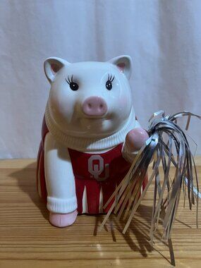 Mud Pie University Of Oklahoma Cheerleader Piggy Bank No Box Used Good Condition